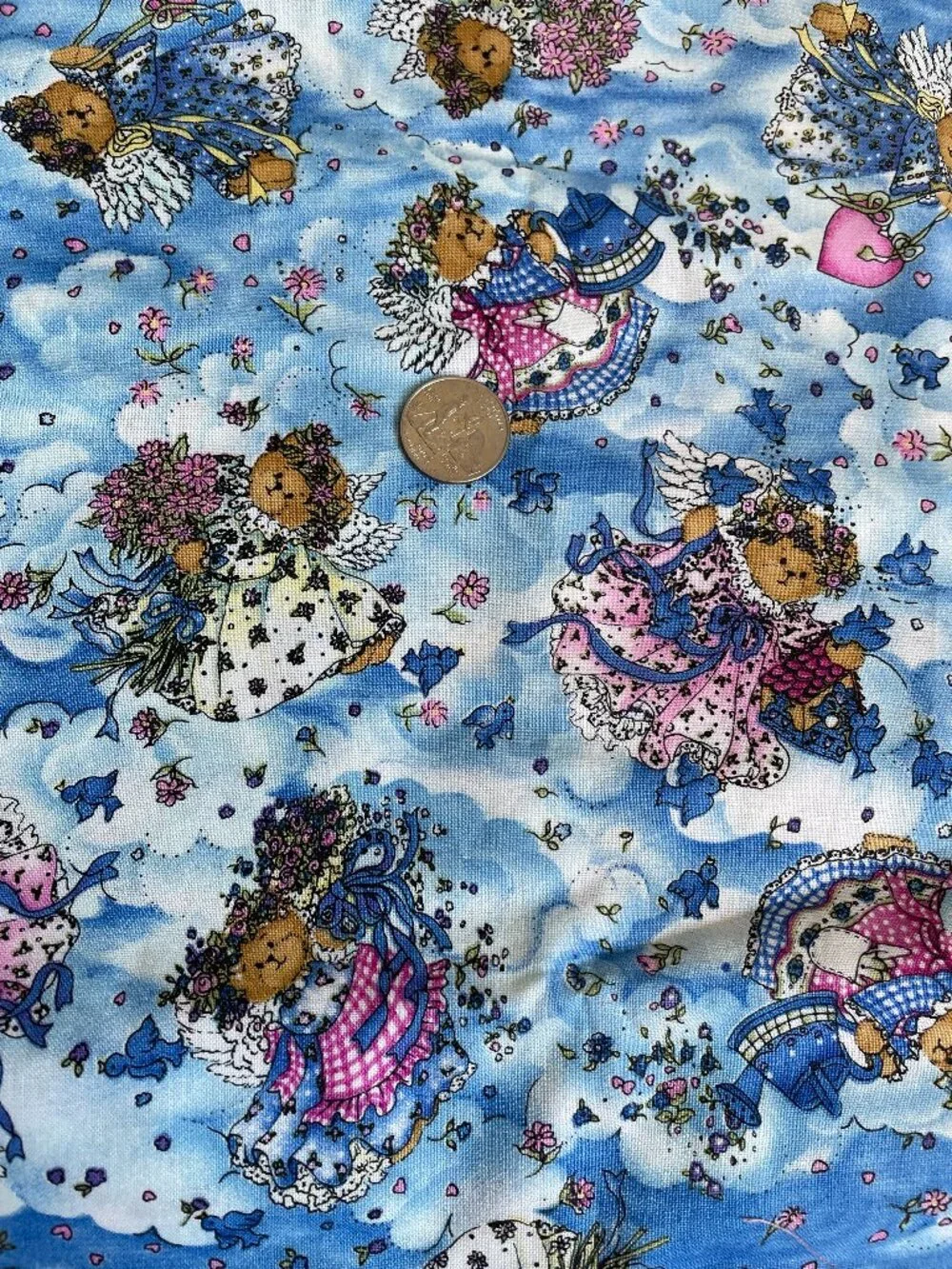 44 x 28” Vintage Retro Teddy Bear Floral Print  Cotton Fabric Quilting Crafting